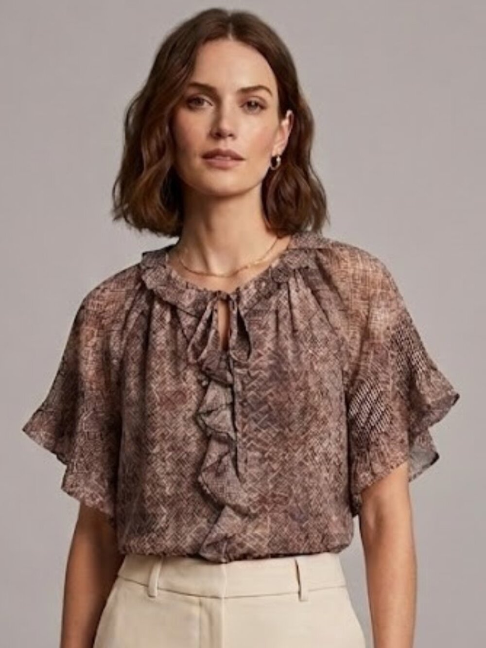 KOBI HALPERIN Lyla Blouse Snakeskin Print in Natural Multi Size M NWT $298